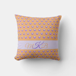 Polka Dot Mönster Modern Blue Peach Spots Monogram Kudde