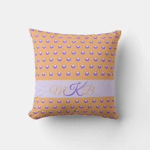Polka Dot Mönster Modern Blue Peach Spots Monogram Kudde