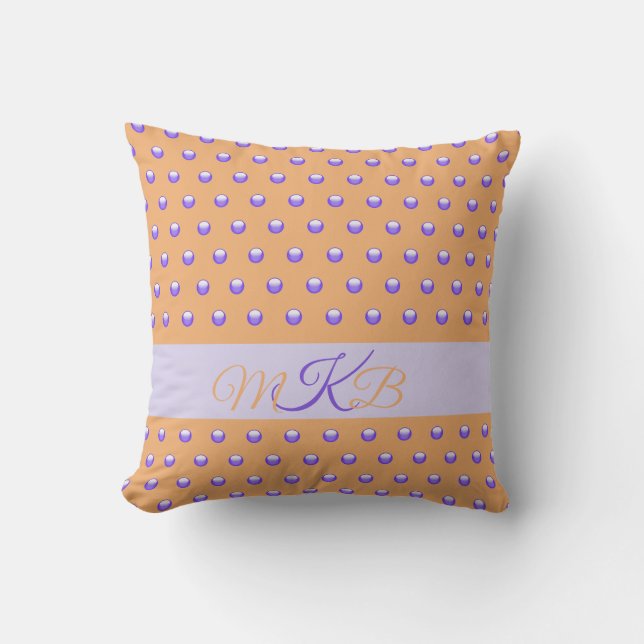 Polka Dot Mönster Modern Blue Peach Spots Monogram Kudde (Framsida)