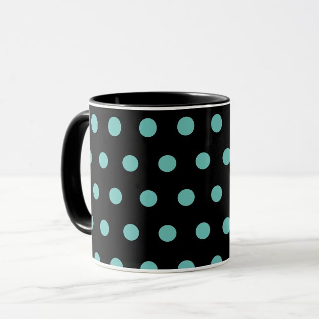 Polka Dot Mugg (Black & Aqua) (Framsida vänster)