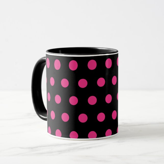 Polka Dot Mugg (Black & Neon Rosa) (Framsida vänster)