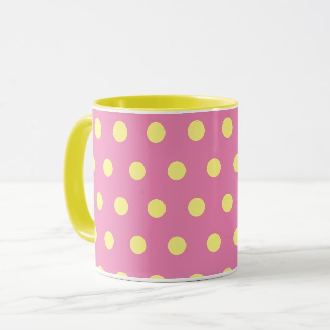 Polka Dot Mugg (Rosa och mjuk Gult) (Framsida vänster)