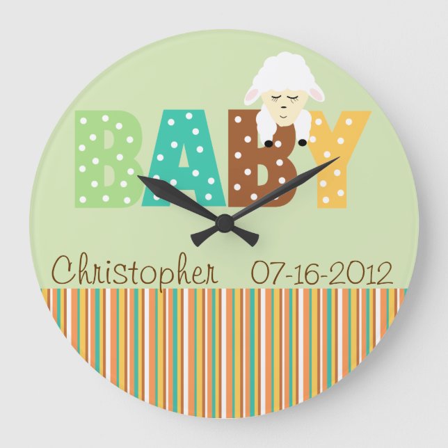 Polka Dot Multi Färg Personlig Baby Clock Stor Klocka (Framsida)