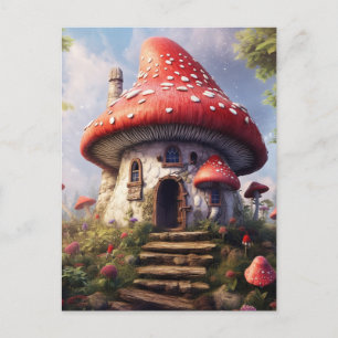 Polka Dot Mushroom House vycard Vykort