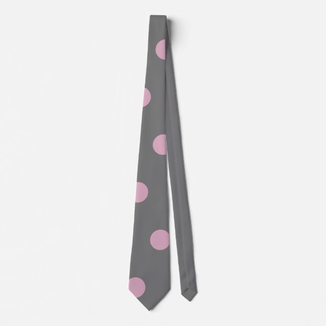 Polka Dot Neck Tie (Mörk Grått & Soft Rosa) Slips (Framsida)