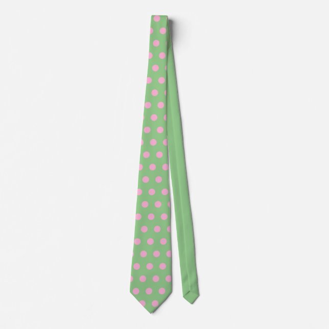 Polka Dot Neck Tie (Sage Grönt & Pastel Rosa) Slips (Framsida)