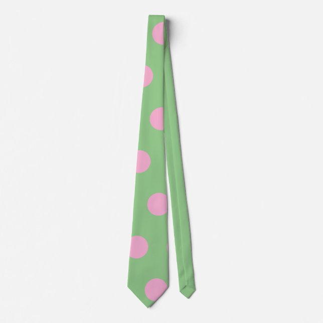 Polka Dot Neck Tie (Sage Grönt & Pastel Rosa) Slips (Framsida)