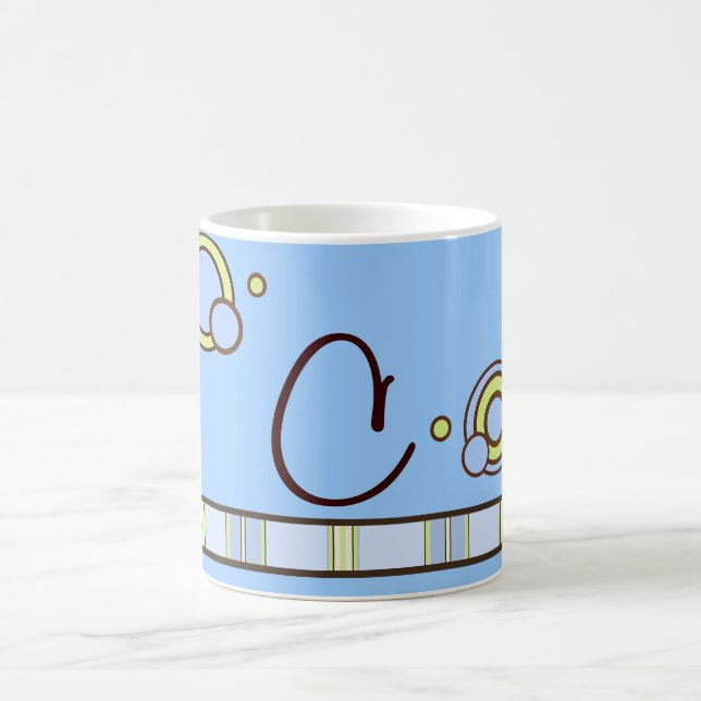 Polka Dot och Rand Blue Monogram Kaffemugg (Center)