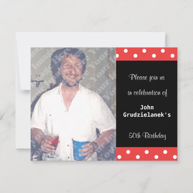 Polka Dot och Red Bubble 50th Birthday Firation Inbjudningar (Framsida)