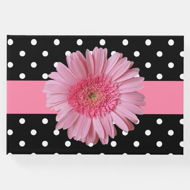 Polka Dot och Rosa Gerber Daisy Bröllop Guest Bok (Framsida)