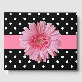 Polka Dot och Rosa Gerber Daisy Bröllop Guest Bok
