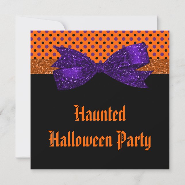 Polka Dot Orange Lila Black Halloween Inbjudningar (Framsida)