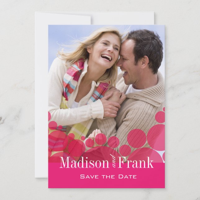 Polka Dot Parad Photo Save Date-shock rosa Spara Datumet (Framsida)