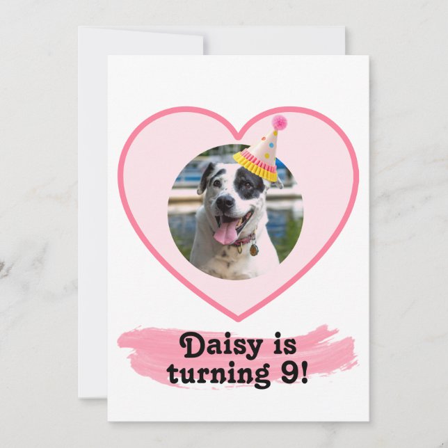 Polka Dot Photo Birthday med rosa borste Inbjudningar (Framsida)