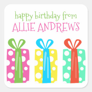 Polka Dot Presenter Birthday Gift Stickers Fyrkantigt Klistermärke