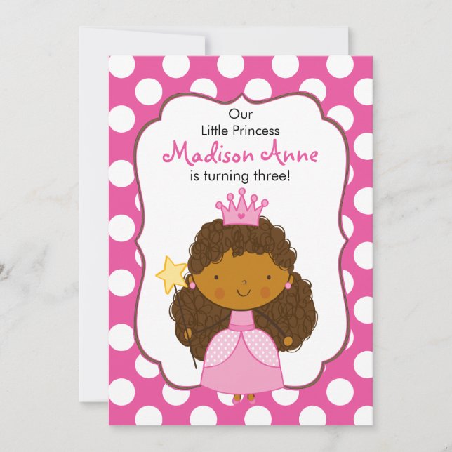 Polka Dot Princess Inbjudan till afrikanskt amerik (Framsida)