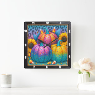 Polka Dot Pumpkins Fall Festival Fyrkantig Klocka