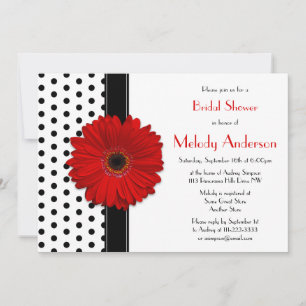Polka Dot Red Daisy Inbjudningskort för möhippan