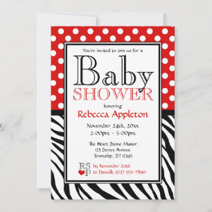Polka Dot Red & Zebra tryck Baby Shower Inbjudningar