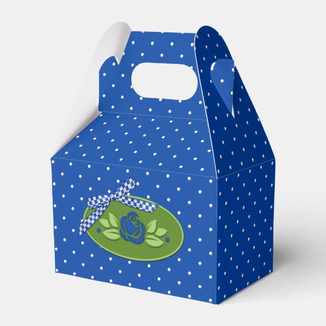 Polka Dot Ro Blue Gable Party Favor Box Presentaskar (Framsidan Sidan)
