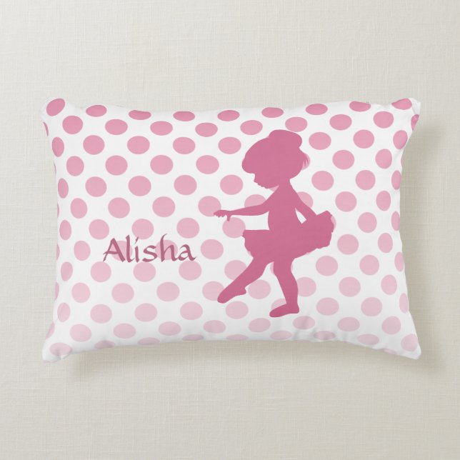 Polka Dot Rosa Ballerina Personlig Prydnadskudde (Framsidan)