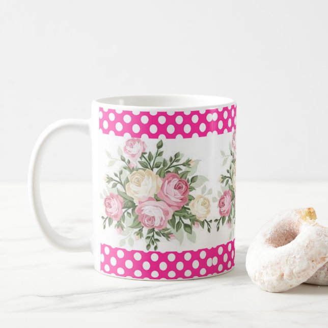 Polka dot Rosa Blommigt Mugg (Med munk)