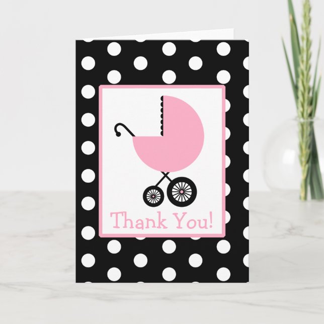 Polka Dot & Rosa Carriage Baby Shower Tack Kort (Framsida)