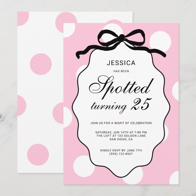 Polka Dot Rosa Fläckig 25-årsfest Inbjudningar (Fram/baksida)