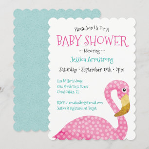 Polka Dot Rosa Flamingo Baby Shower Inbjudningar