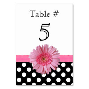 Polka Dot & Rosa Gerber Daisy Bröllop Bordsnummer