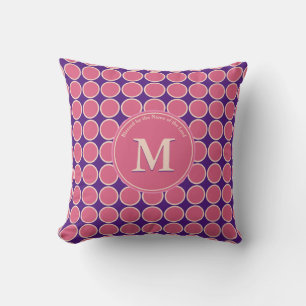 POLKA DOT Rosa Lila Anpassningsbar Monogram Script Kudde