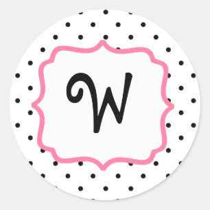 Polka Dot & Rosa Monogram Sticker Runt Klistermärke