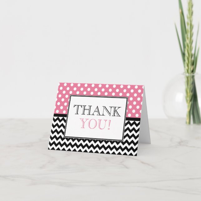 Polka Dot-Rosa och Chevron-tack Tack Kort (Framsida)