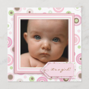 Polka Dot Rosa Sweet Flicka Birth Notice Meddelande