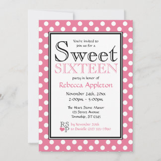 Polka Dot Rosa & White Sweet sixteen-inbjudningar Inbjudningar
