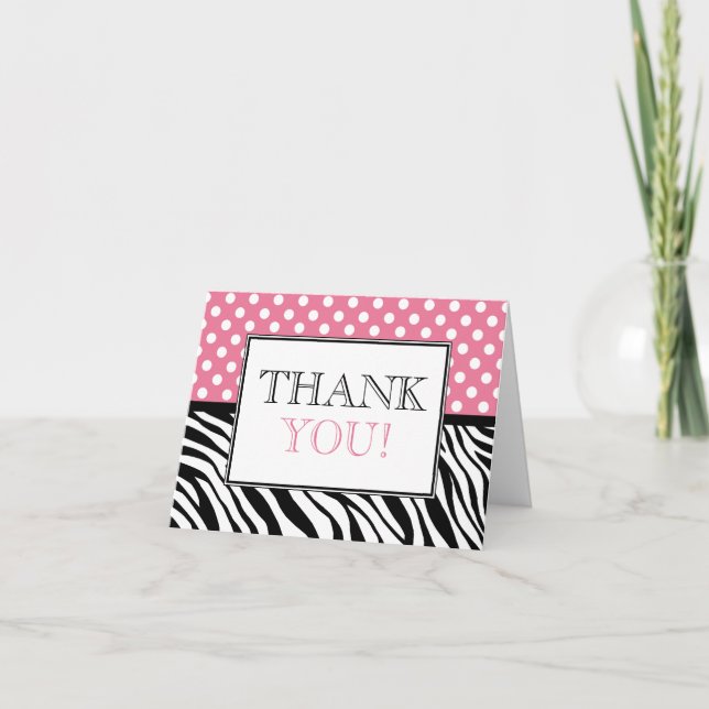 Polka Dot Rosa & Zebra tryck tack ditt kort (Framsida)