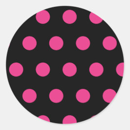 Polka Dot Round Stickers (Black & Neon Rosa) Runt Klistermärke