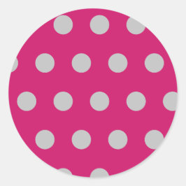 Polka Dot Round Stickers (Shock rosa & Grått) Runt Klistermärke