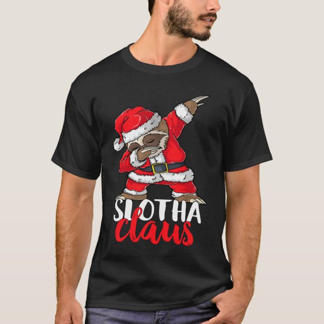 Polka Dot Santa Sloth Funny Slothmas Christmas Chi T Shirt (Framsida)