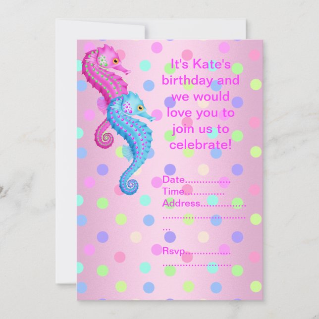POLKA DOT SEAHORSE PARTY INVICATION rosa Inbjudningar (Framsida)