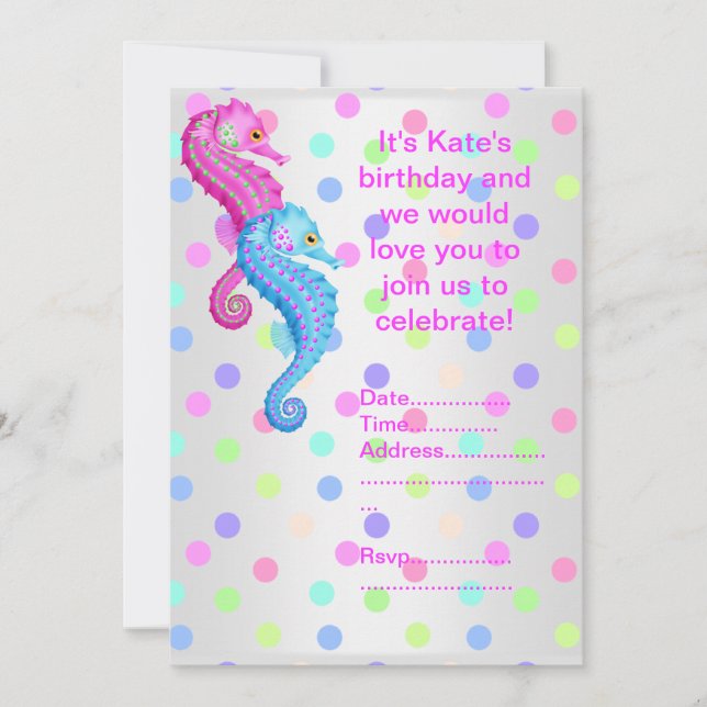 POLKA DOT SEAHORSE PARTY INVITATION silver Inbjudningar (Framsida)
