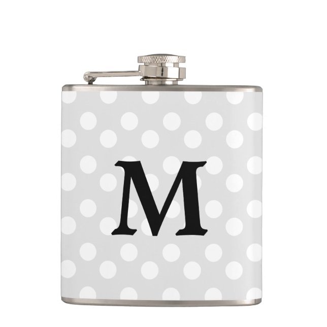 Polka Dot Silver Grått Monogram Elegant Hip-kolv Fickplunta (Framsidan)