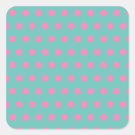 Polka Dot Square Stickers (Aqua & Rosa) Fyrkantigt Klistermärke