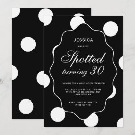 Polka Dot Svart Vit Fläckig 30-årsfest Inbjudningar