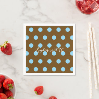 Polka Dot Sweet 16 - Blå och bruna prickar Födelse Pappersservett