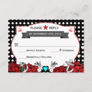 Polka Dot Tattoo Rockabilly Bröllop OSA Card Kort