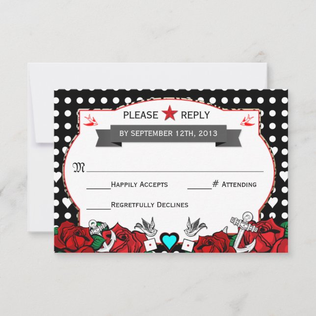 Polka Dot Tattoo Rockabilly Bröllop OSA Card Kort (Framsida)