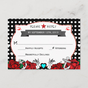 Polka Dot Tattoo Rockabilly Bröllop OSA Card Kort