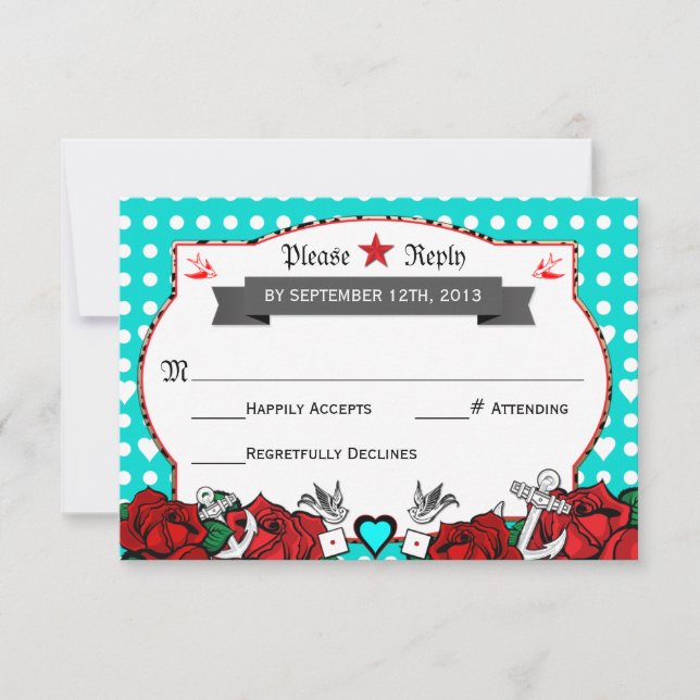 Polka Dot Tattoo Rockabilly Bröllop OSA Card Kort (Framsida)