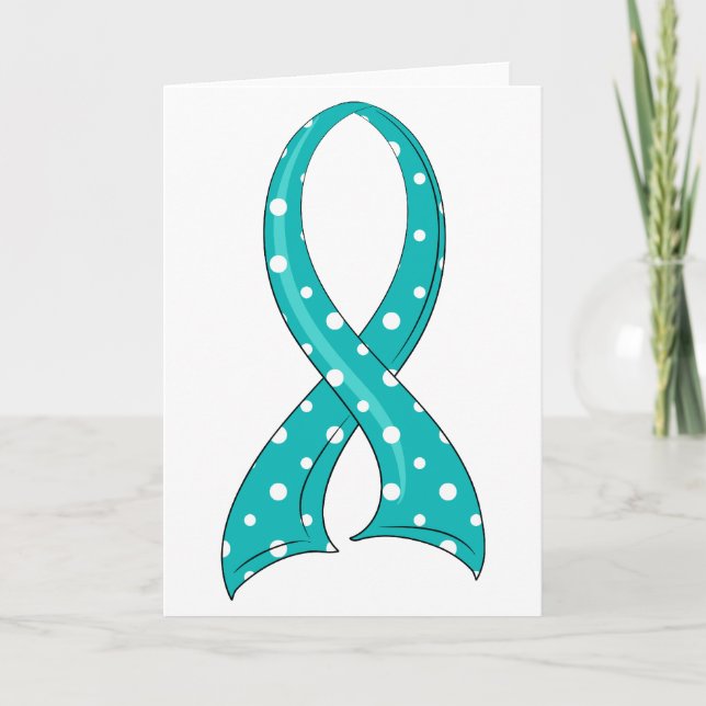 Polka Dot Teal Ribbon Cervical Cancer Kort (Framsida)